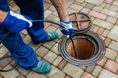 Plumber cleaning an outdoor sewer drain in Temecula