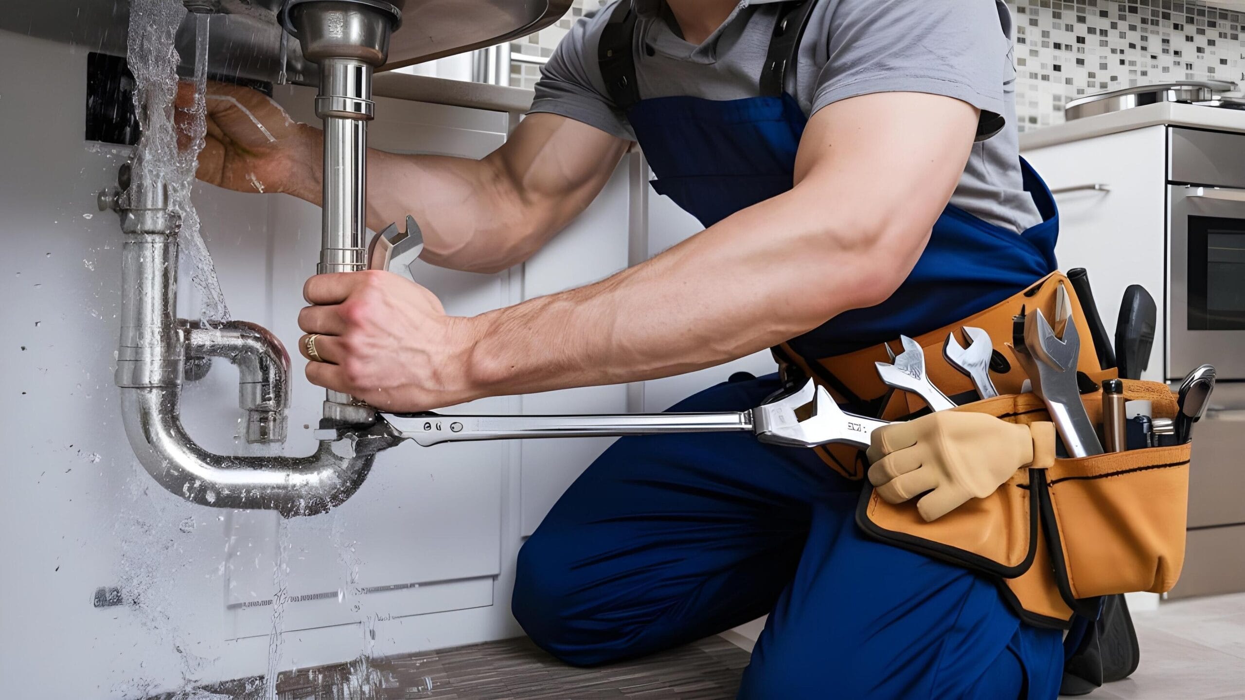 Plumber tightening a residential plumbing pipe in Temecula